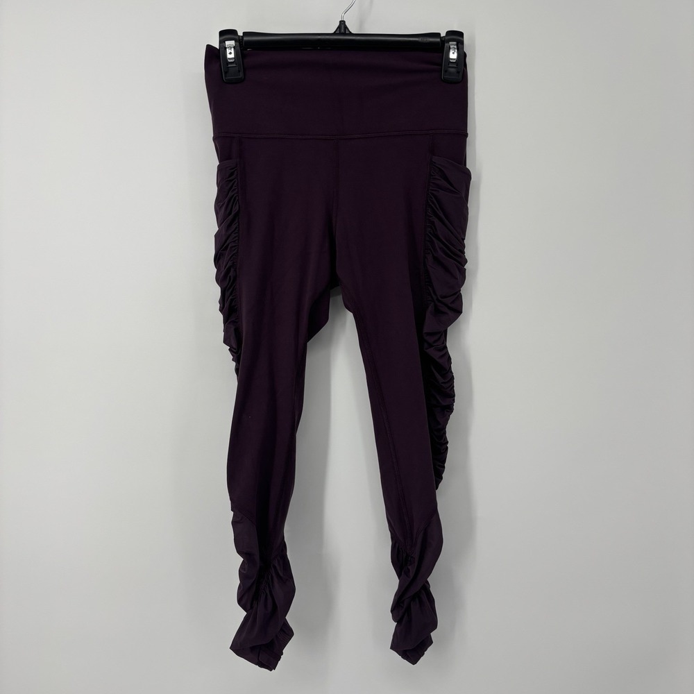 Athleta Mesh Me Up 7/8‎ Tight Womens Size Small Purple Ruched Mesh Yoga Gym